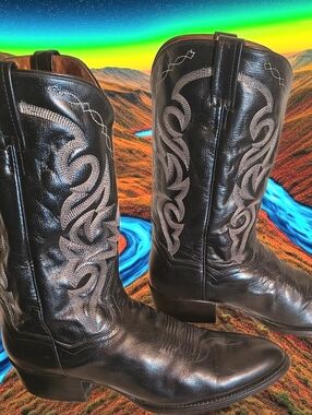 Men's Dan Post Western Cowboy Boots 14, Black Leather Excellent Vintage Conditio
